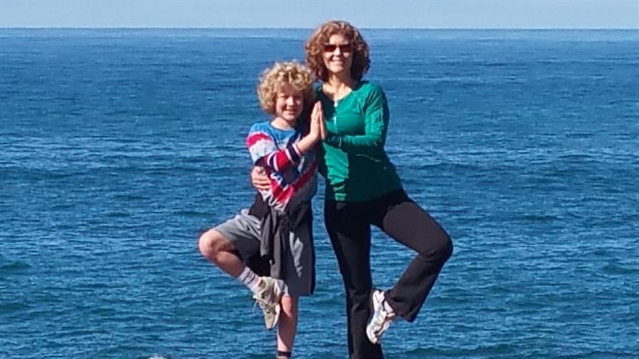 Mom and Reis in Tree pose